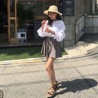 Slit-shoulder Tie-sleeve Blouse