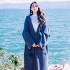Hooded Knit Coat Aqua Blue - One Size