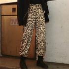 Leopard Print Straight-cut Corduroy Pants