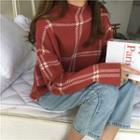 Check Turtle-neck Loose-fit Sweater