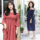 Printed Off-shoulder A-line Midi Dress