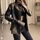 Faux Leather Blazer Black - One Size