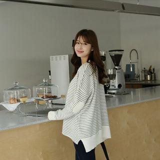 Elbow-patch Striped Rib-knit Sweater