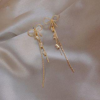 Rhinestone Alloy Bow Fringed Earring 1 Pair - E1968 - Gold - One Size