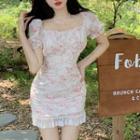 Short-sleeve Floral Lace Trim Mini Bodycon Dress