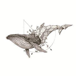 Whale Print Waterproof Temporary Tattoo Black - One Piece