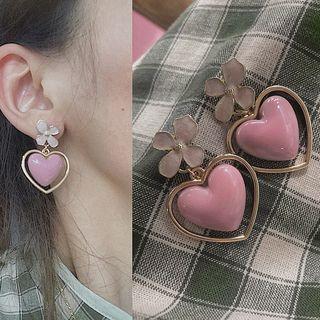 Alloy Flower Heart Dangle Earring 1 Pair - 028a - Pink - One Size