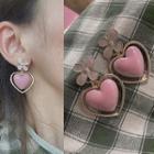 Alloy Flower Heart Dangle Earring 1 Pair - 028a - Pink - One Size