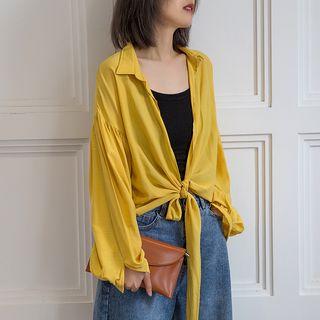 Collared Puff-sleeve Chiffon Light Jacket