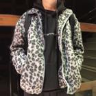 Leopard Print Zip Jacket Gray - One Size