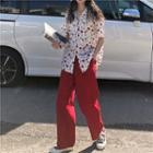 Short-sleeve Flower Print Shirt / Wide-leg Pants