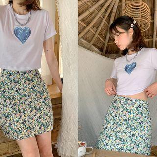 Heart Print Crop T-shirt