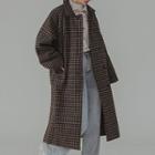 Plaid Woolen Long Coat With Sash