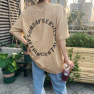 Short-sleeve Letter Printed T-shirt Almond - One Size