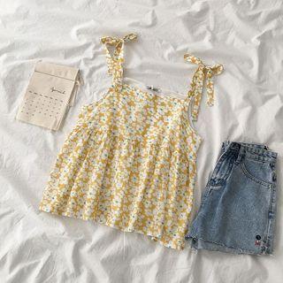 Spaghetti Strap Floral Print Top Yellow - One Size