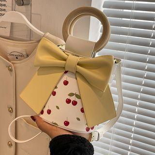 Cherry Print Bow Bucket Bag