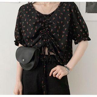 Short-sleeve Drawstring Floral T-shirt
