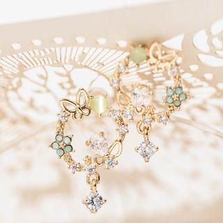 Butterfly Flower Rhinestone Alloy Earring