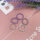 Set Of 5: Various Beaded Rings Purple & Silver - One Size