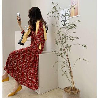 Round-neck Pattern Long Dress One Size