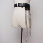 Faux Leather Chain Accent Belt Black - One Size