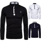 Deer Embroidered Long-sleeve Polo Shirt