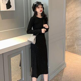 Long-sleeve Rhinestone Midi T-shirt Dress