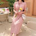 Smocked-waist Floral Long Chiffon Dress