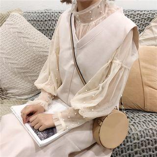 Set: Long-sleeve Chiffon Top + Sleeveless A-line Dress