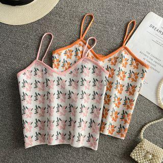 Floral Jacquard Contrast-trim Knit Camisole