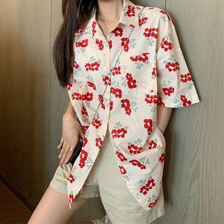 Short-sleeve Printed Shirt Shorts - One Size