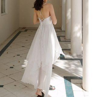 Spaghetti Strap Lace-up Open-back High-low A-line Dress