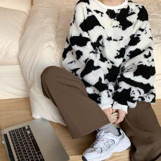 Crow-pattern Sherpa-fleece Pullover One Size