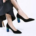 Genuine Leather Pointed Chunky Heel Pumps