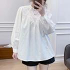 Round-neck Cut-out Shirt White - One Size