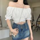 Off-shoulder Tie-waist Crop Top / Belted Denim Mini Skirt