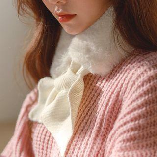 Knit-panel Faux-fur Petit Scarf