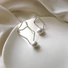 Non-matching 925 Sterling Silver Faux Pearl Irregular Hoop Earring 1 Pair - Earring - Geometric - One Size