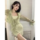 Sleeveless Irregular Mini Dress / Ruffle Sheer Top