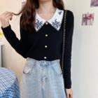 Floral Embroidered Collared Sweater