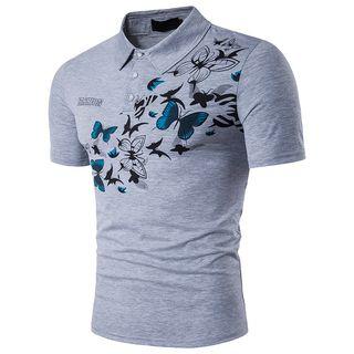 Butterfly Print Short-sleeve Polo Shirt