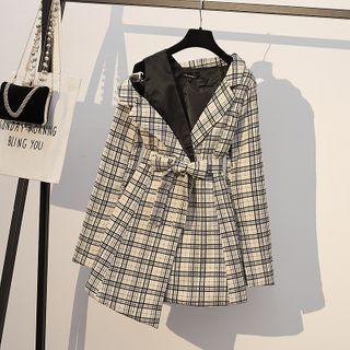 Plaid Panel Tie-waist Mini A-line Dress