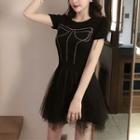 Rhinestone Accent Short-sleeve A-line Dress
