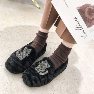 Rhinestone Dog Furry Loafers