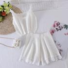Set : Sleeveless Knit Flower Trim Top + High-waist Wide-leg Shorts White - One Size