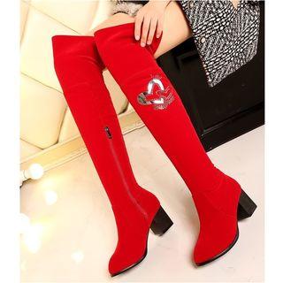 Side Zip Chunky Heel Over-the-knee Boots