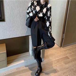 Argyle Cropped Sweater / High Waist Baggy Dress Pants