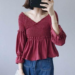 V-neck Smocked Ruffle Blouse