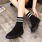 Lettering Striped Knit Short Boots