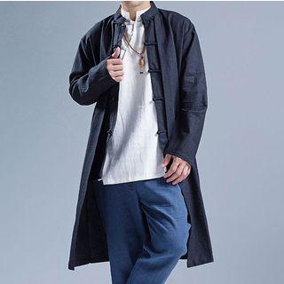 Stand Collar Frog Button Long Jacket